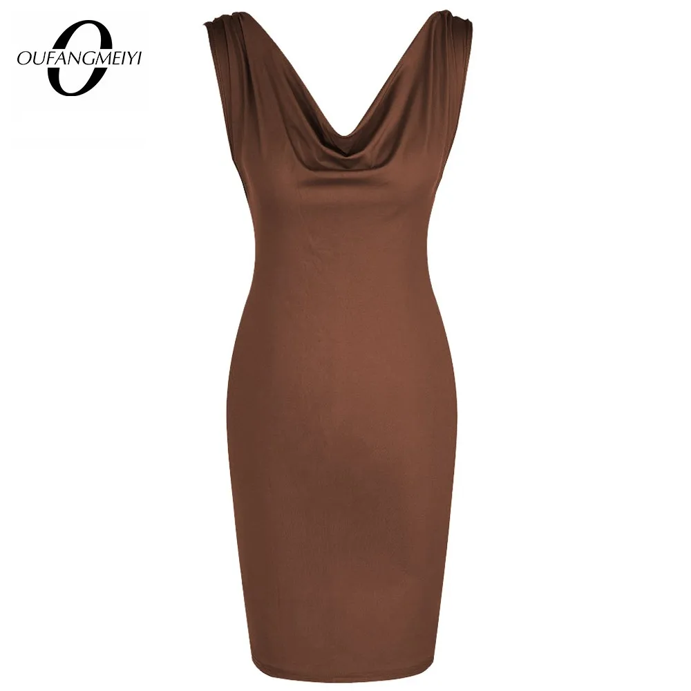 

Women Sexy Bar Party Pure Color Sleeveless V Neck Backless Bandage Bodycon Mini Dress E283