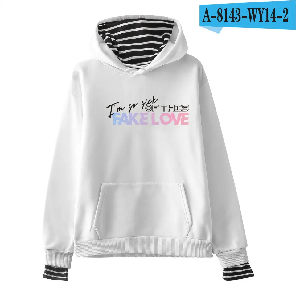 Kpop, модные толстовки, альбом, я такой толстый из этой фальшивой любви, Осень-зима, поддельные две части, толстовки, Женский пуловер с капюшоном - Цвет: white