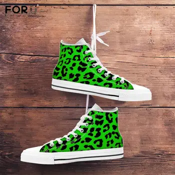 

FORUDESIGNS Green Leopard 3D Print Woman High Top Canvas Sneakers 2020 Casual Lace Up Women Vulcanized Shoes Spring/Autumn Shoe