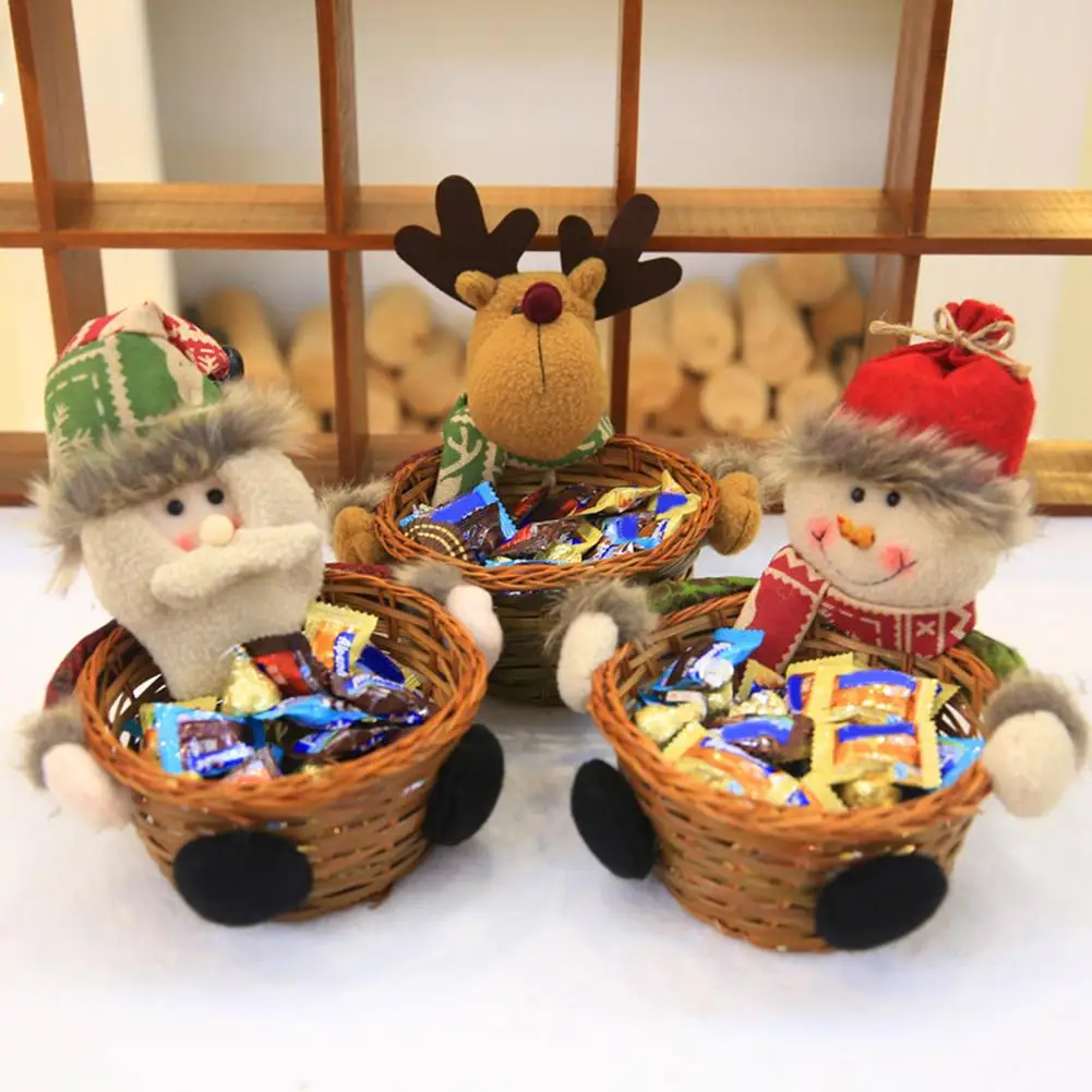 Рождественский Санта-олень деревянная корзинка для конфет контейнер для хранения настольный орнамент праздничное украшение