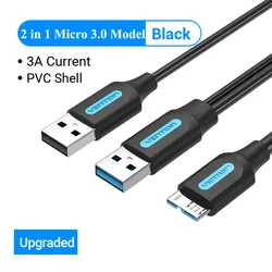 High - Speed Micro USB 3.0 Cable with Power Supply - 5Gbps Data Transfer, 3m and 2m Lengths - 0.5m (Black CQP)