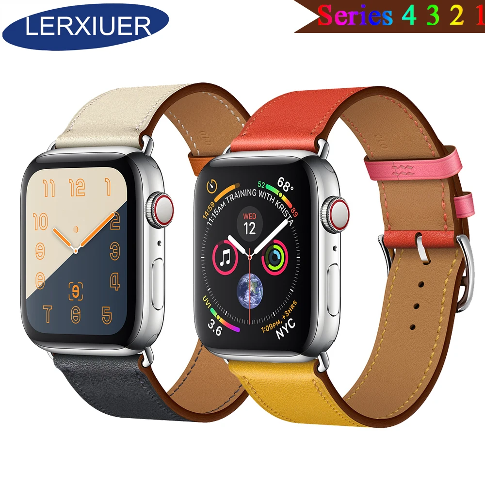 

Lerxiuer Strap for apple watch Band 4 3 42mm 44mm iwatch band 42mm 38mm Genuine Leather Single tour bracelet Wristband Watchband