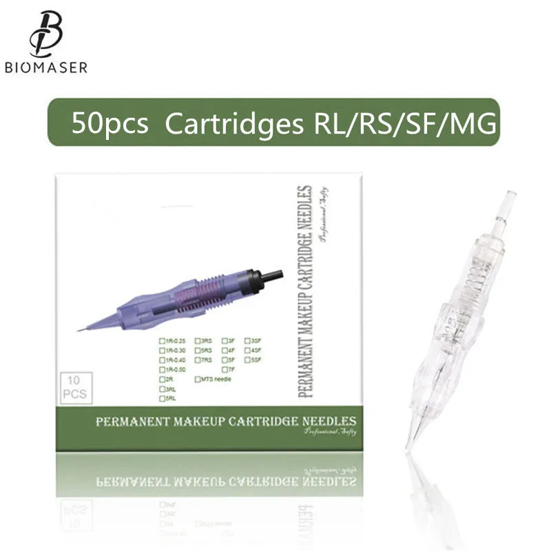 Biomaser 50Pcs Screw Cartridges Needles  Permanent Makeup Machine Professional Needles for Specify Machine 1R,2R,3RL,5RL 3RS