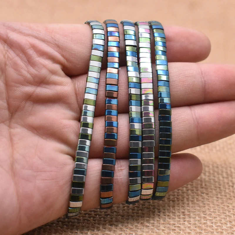 Cuentas de piedra con dos agujeros, minerales negras hematita, espaciador cuadrado para la fabricación de joyas, pulseras DIY 5X2,2x2,1mm|cuentas| - AliExpress