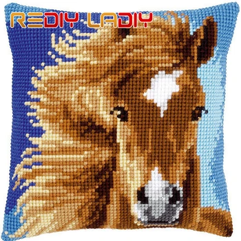 

Cross Stitch Cushion Horse and Her Foal Make Your Own Pillow Chunky Cross Stitch Kit Pre-Printed Canvas Acrylic Yarn Pillow Case