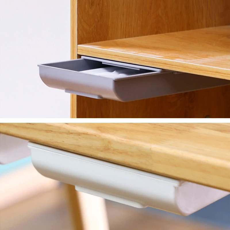 Office Organizer Self Stick Pencil Tray Desk Table Storage Drawer Box Under Desk Stand Self-adhesive Under-Drawer Storage Box