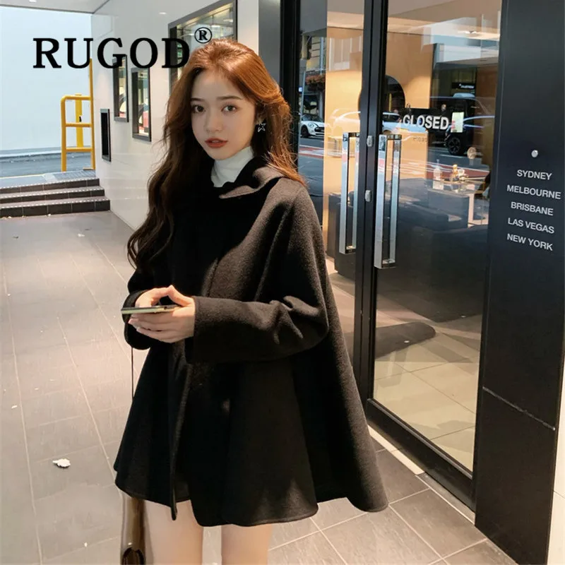 RUGOD, Осень-зима, стиль, шикарное двухстороннее шерстяное пальто, однотонный плащ, элегантная теплая одежда Kpop, мода