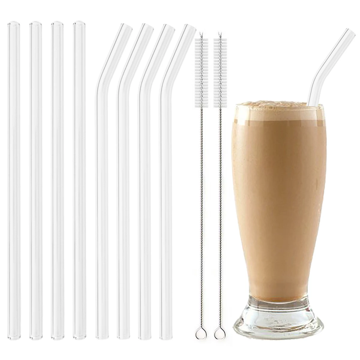 Reusable Eco Friendly Drinking Straw High Borosilicate Glass Straw Set for Smoothies Cocktails Bar Accessories Straws with Brush