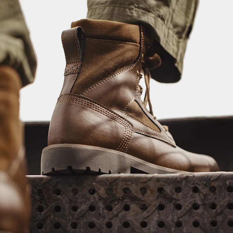 Maden Men's Genuine Leather Desert Boots Mid Retro High Street Martin Boots British Combat Boots Work & Safe Motorcycle Boot