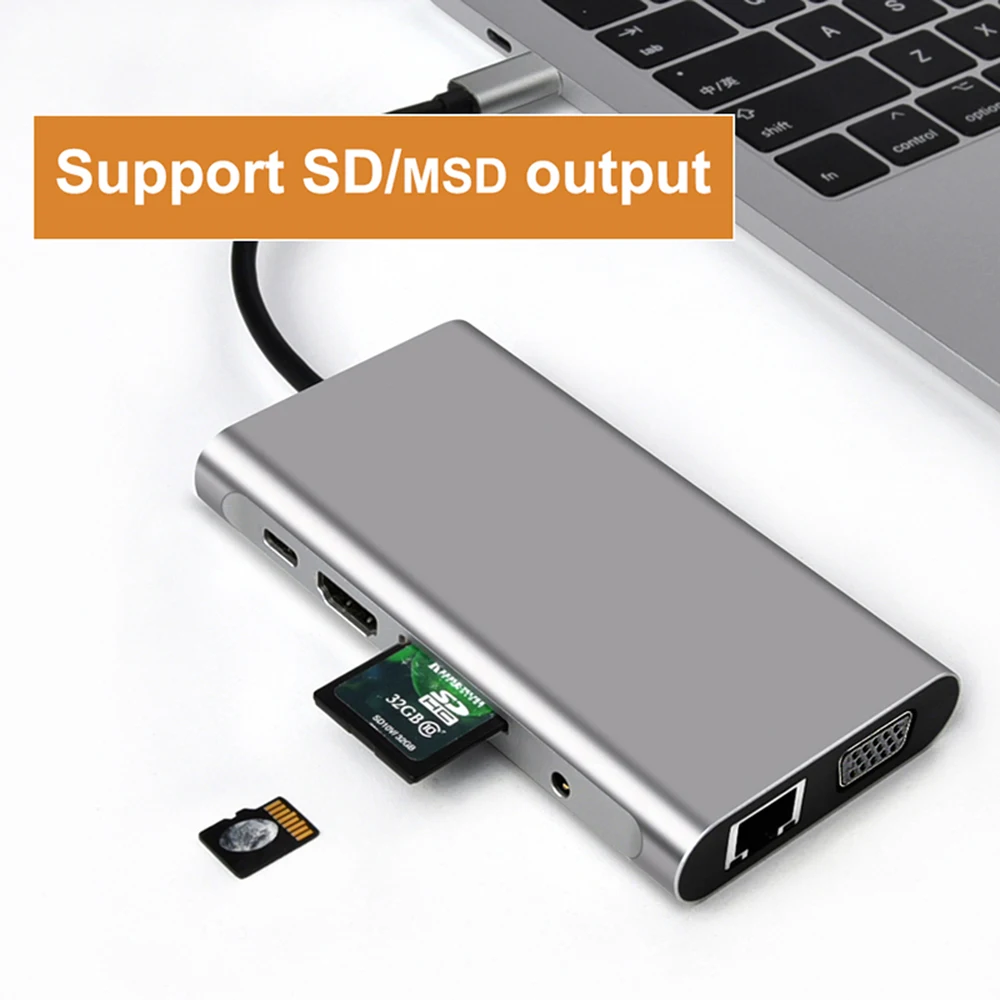 10 в 1 концентратор USB type C к USB 3,0 VGA HDMI RJ45 usb-хаб для MacBook Pro Аксессуары USB разветвитель многопортовый type C концентратор USB-C док-станция