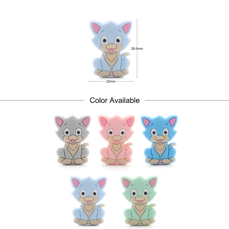 LOFCA Cat Silicone Beads 5pcs Infant Teether Silicone Baby Teething Beads Food Grade Nursing Chew Silicone Beads Baby Teether 2
