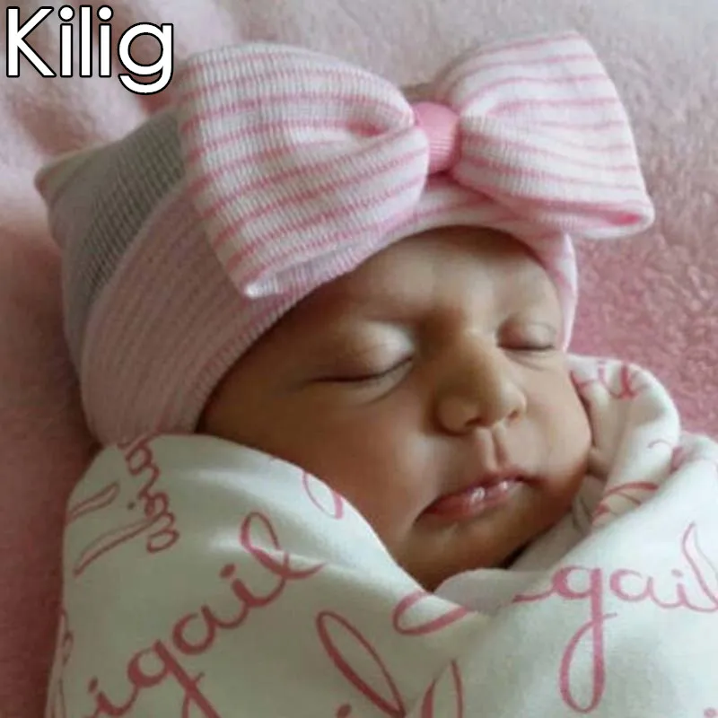 0-6M Winter Autumn Baby Girl Hat Big Bow Cotton Wool Knitted Thick Warm Baby Hat Kids Newbworn Bonnet Cap Beanie for Girls