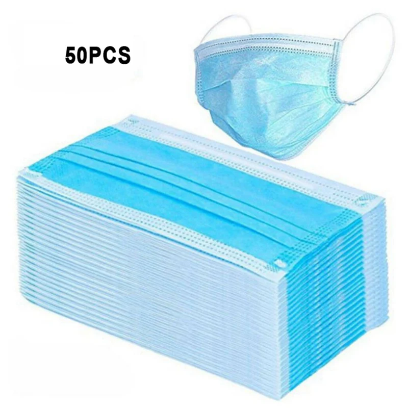

50pcs Three Layers Of Protection And Ventilation Disposable Protective Face Masks 95% Bacterial filtration Outdoor PM2.5 Masks