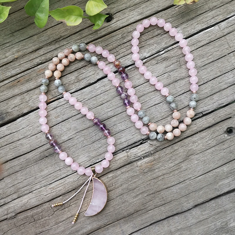 8mm Stone Beads,Labradorite,Quartz,Moon,JapaMala Sets,Spiritual Jewelry,Meditation,Inspirational,108 Mala Beads