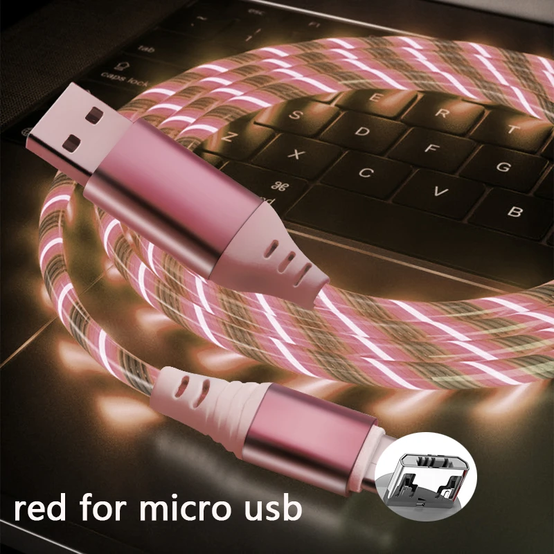 1 м usb светильник, зарядный кабель для телефона, светильник, шнур для зарядки, светодиодный провод для micro usb type c iphone с подсветкой, быстрое зарядное устройство - Цвет: RED for micro usb