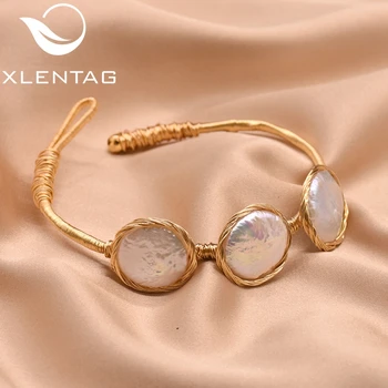 

XlentAg Handmade Fresh Water Baroque Pearl Cuff Bracelets For Best Firend Birthday Gifts Women Bangles Minimalism Jewelry GB0056
