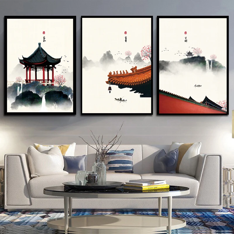 新中式民俗山水建筑装饰画03