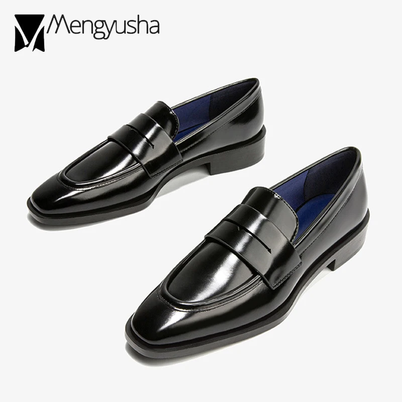 Женские кожаные мокасины оксфорды на низком каблуке эспадрильи с квадратным