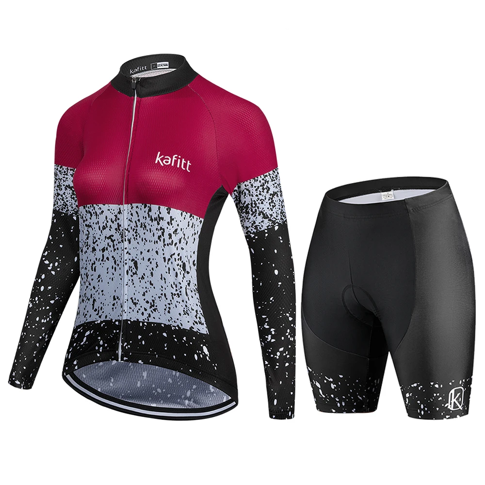 Kafitt Women Cycling Clothing Set Shirt For Female Cyclist Summer Long Sleeve Jersey Bike Blouse Shorts GEL Liner Ciclismo