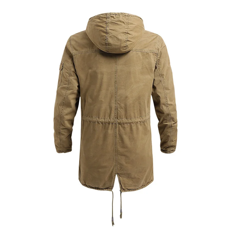 Men's Coat Tooling Cargo Windbreaker Outdoor Trekking Hiking Climbing Hunting Training Hooded Casual Long Cotton Work Jacket