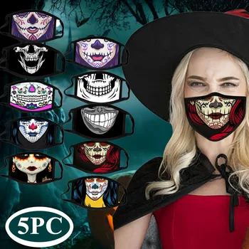 

5PC Adult Fashion Halloween Skull Printed Mascarilla Face Masks Dustproof Washable Reusable Masque Windproof Protection Mask25#