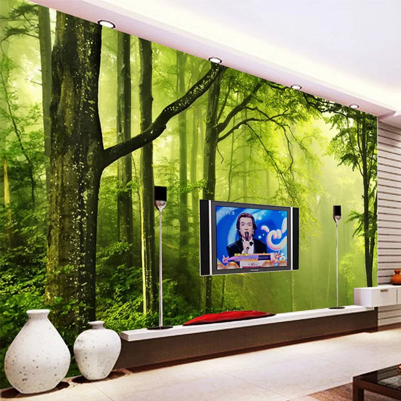 

Drop Shipping Custom Any Size 3D Wall Murals Wallpaper Green Forest Tree 3D Photo Wallpaper TV Backdrop Mural Papel De Parede