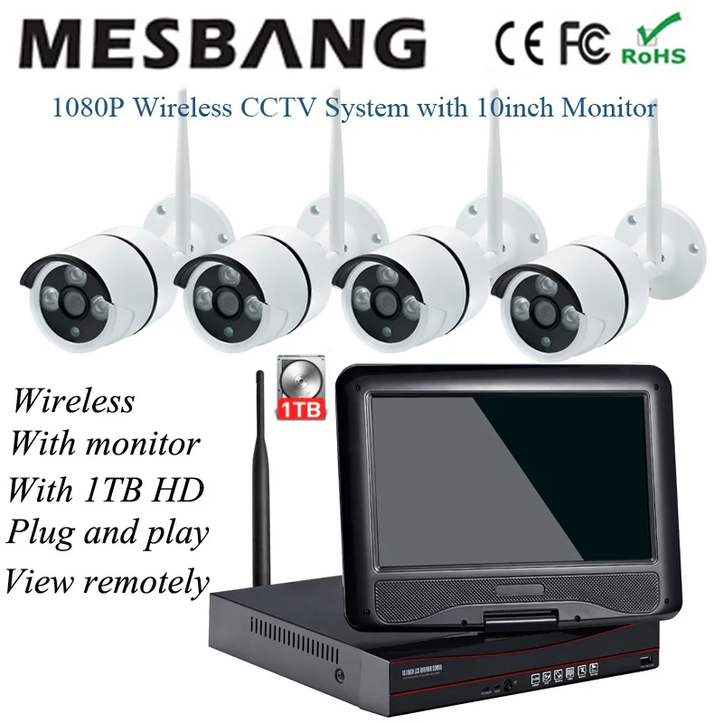 

New 2MP wireless CCTV Camera system wifi IP security camera kits 1080P wifi IP camera system CCTV NVT kits with 10inch monitor