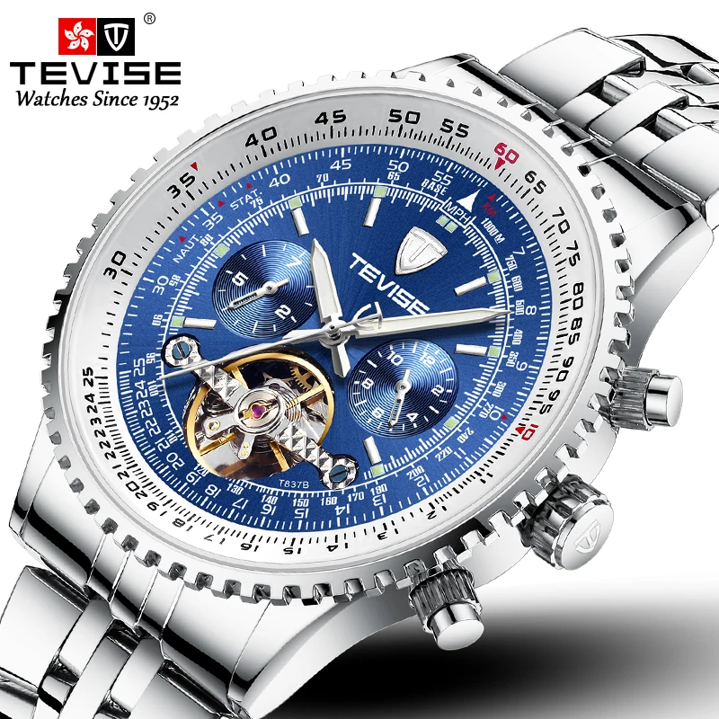 

TEVISE Brand Men Watch Tourbillon Automatic Mechanical Wristwatches Full Stainless Steel Clock Self-Wind Gifts Relogio Masculino
