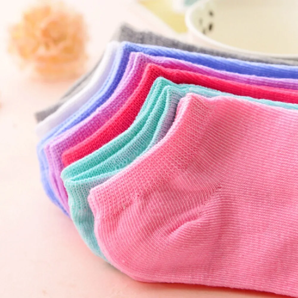 1Pairs Womens Girls Comfortable Cotton Candy Color Sweet Various Vibrant Sock Slippers Funny Short Soft Ankle Socks 