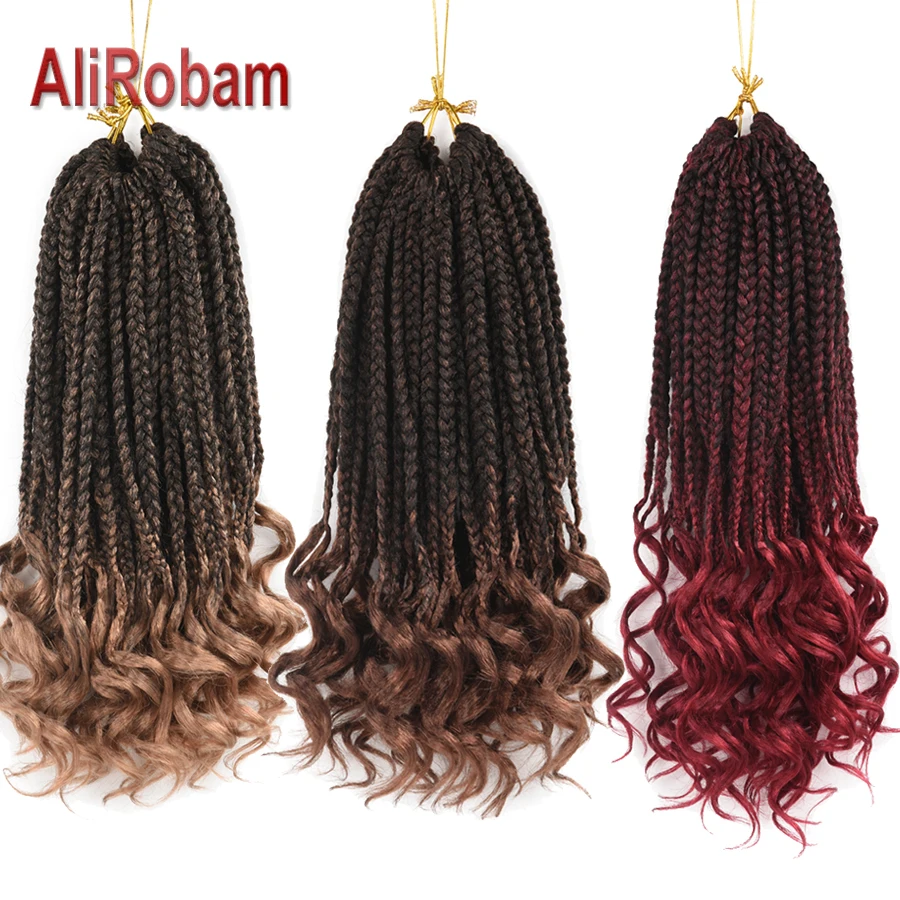 

AliRobam Crochet Hair Loose Curly Ends Box Braids Ombre Black Brown Burgundy Synthetic Braiding Hair Extensions 22 Strands/pc
