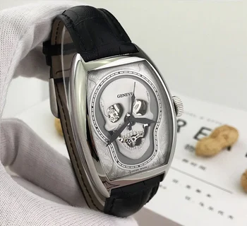 

Franck skeleton wrist watch leather automatic mechanical tonneau watches Top luxury brand Mulle Mens clock gift Designer reloj