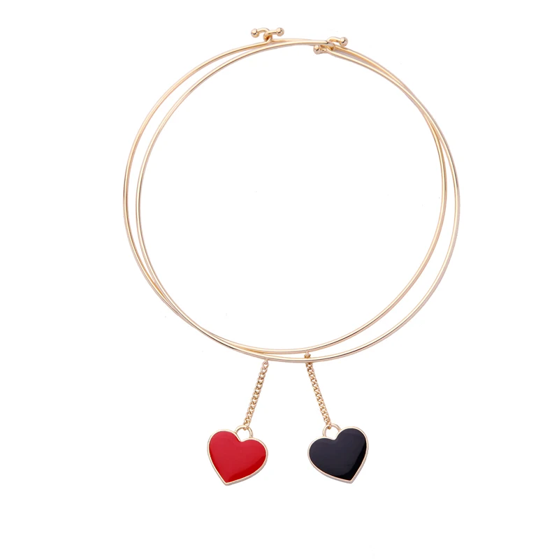 Красный и черный классический трендовый Эмаль Сердце Ожерелье Bijoux Мода Медь Крутящий момент ожерелье для женщин Подарки аксессуар в