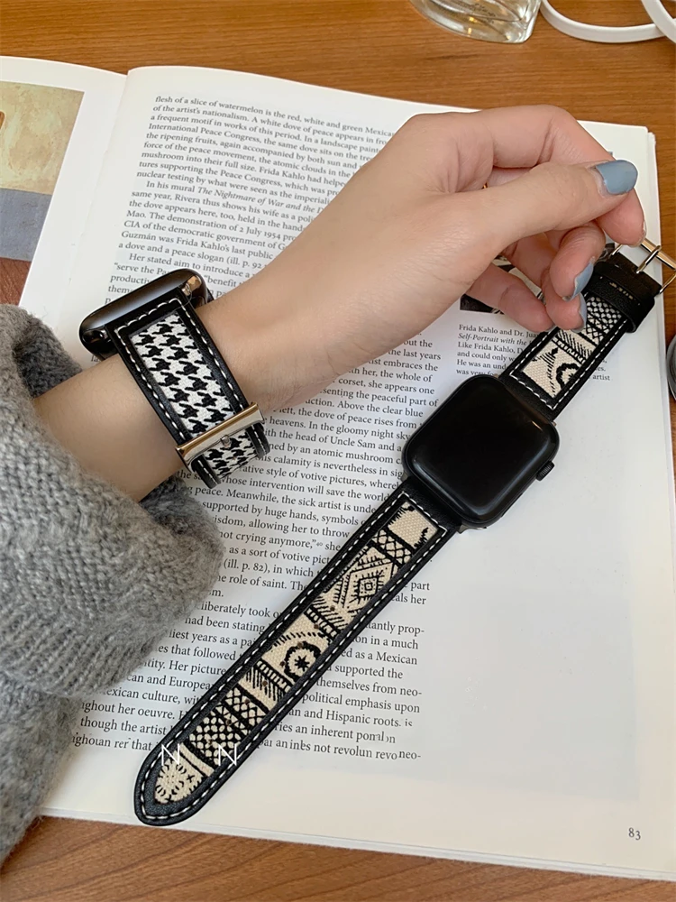 Ремешок тканевый кожаный для Apple Watch Band Series 7 6 5 4 3 SE стильный мягкий браслет iWatch 41