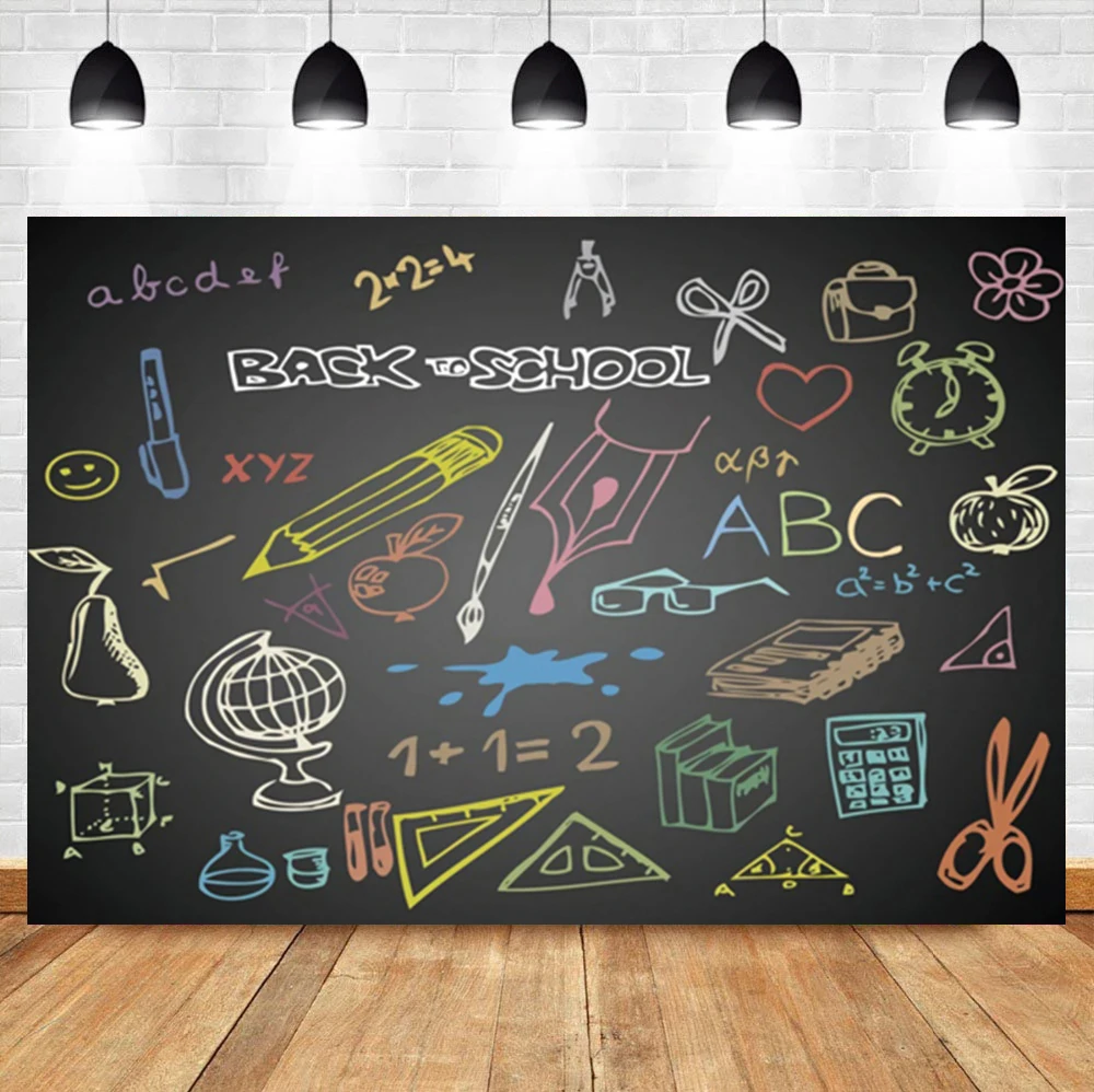 

Laeacco Back to School Day Welcome Children Blackboard Pencil Custom Backdrop Photographic Photo Background For Photo Studio