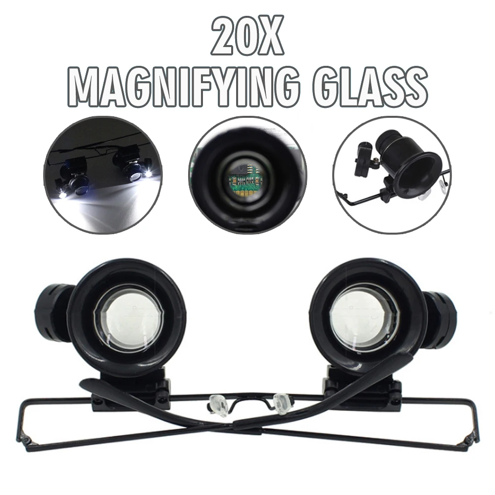 

1pc 20X Magnifier Glasses W/LED Lighting Portable Magnifying Loupe Eyewear For Repairing Micro Stuff Watchmakers Jewelry Tools