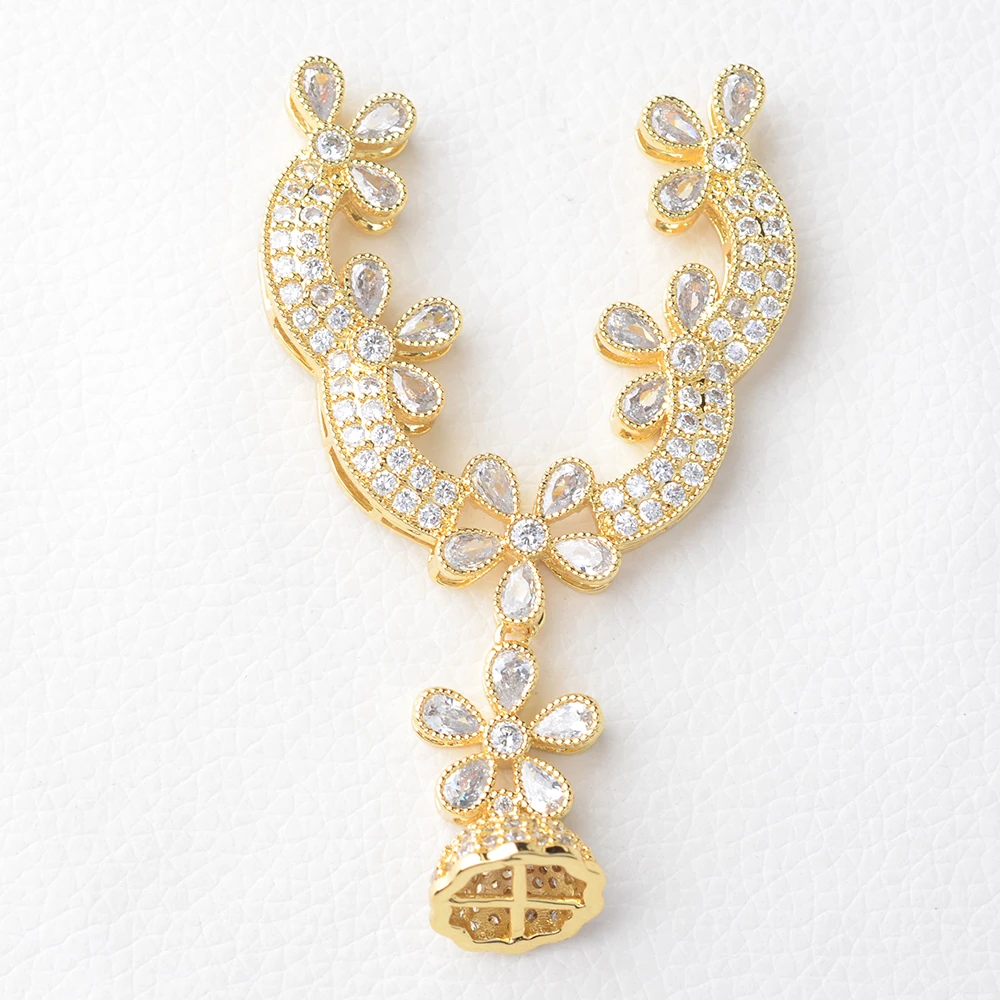 2PCS 50*56mm Gold plated Cubic Zirconia micro pave peacock charm connector for necklace