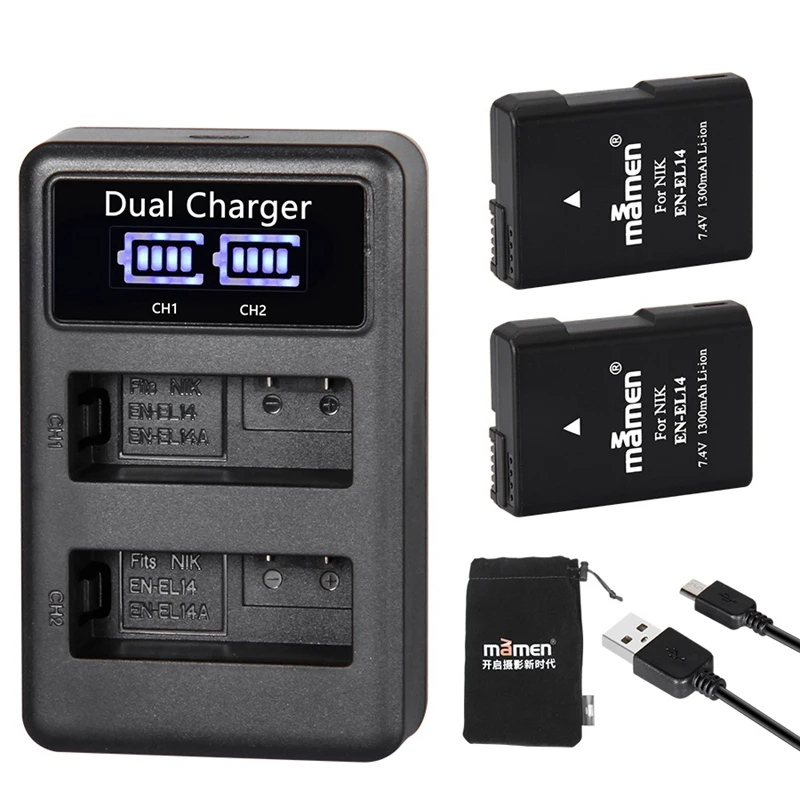 Mamen EN-EL14 EN EL14 EN-EL14A ENEL14 EL14A Аккумулятор для камеры+ ЖК-дисплей USB двойное зарядное устройство для Nikon D3100 D3200 D5300 D5100 D5200