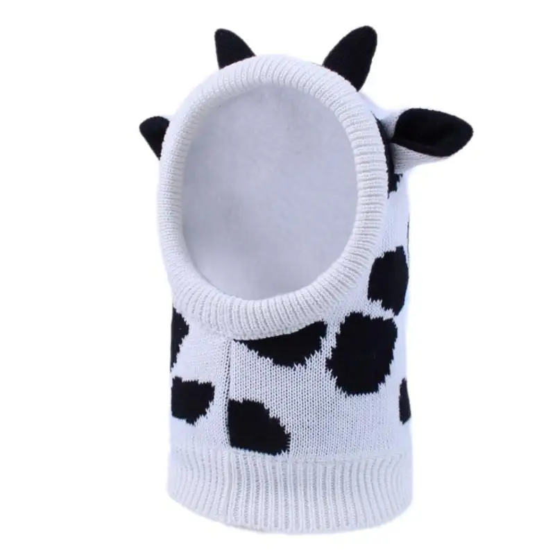 Cow Детская шапка, шарф, набор милых мультяшных животных для малышей, плюс флисовая вязаная шапка с ушками, осенне-зимняя детская повседневная теплая шапка - Цвет: Cow