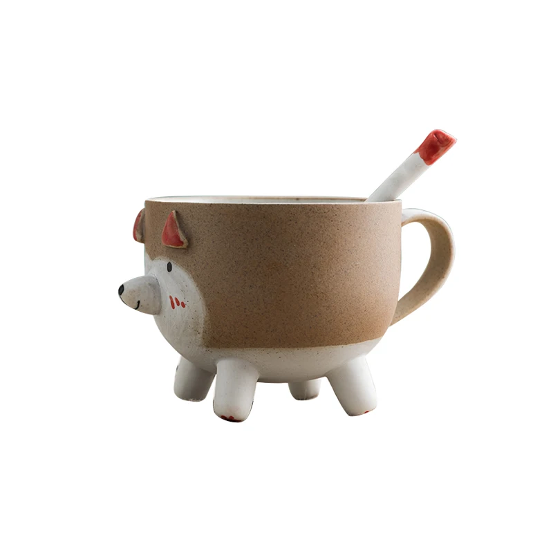 Oussirro креативная милая собака керамическая кружка с ложкой специальная щелевая чашка миска для завтрака дома офиса подарки к празднику для чая поилка