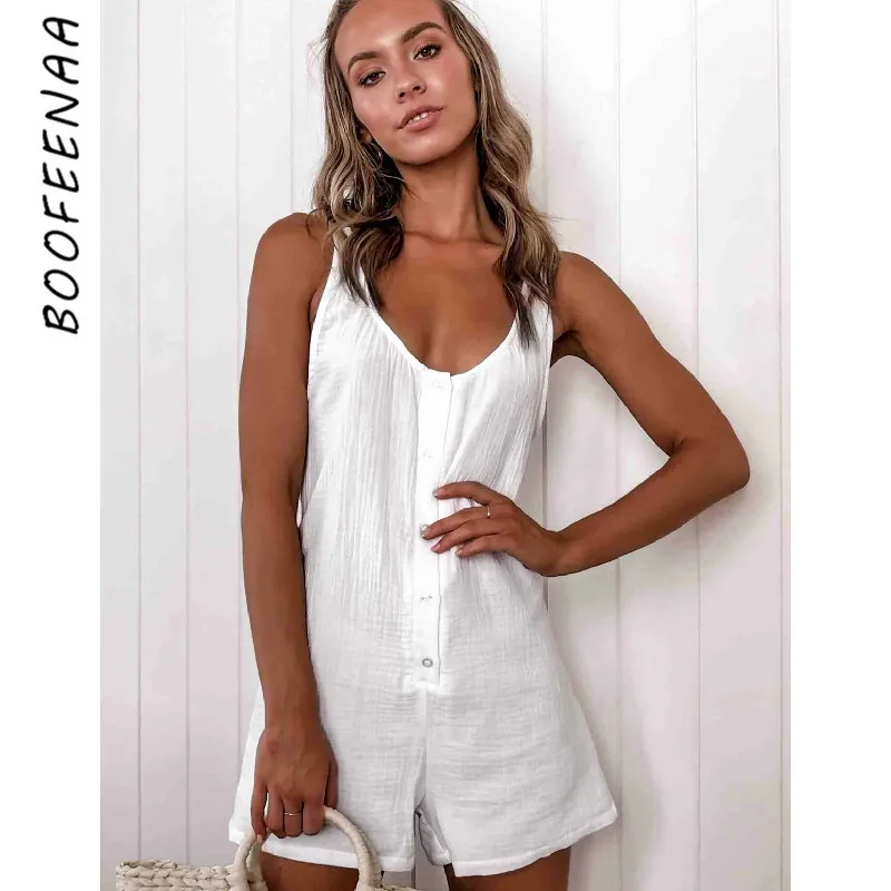 BOOFEENAA White Cotton Linen Button Up Sexy Romper Shorts Casual Backless Jumpsuit Women Summer 2020 Fashion Playsuit C34-AZ58 BOOFEENAA White Cotton Linen Button Up Sexy Romper Shorts Casual Backless Jumpsuit Women Summer 2020 Fashion Playsuit C34-AZ58