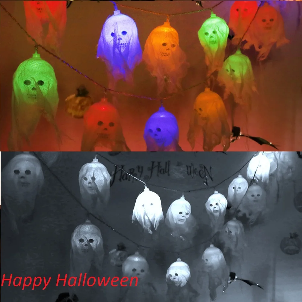 LED Light String Ghost Skull Halloween Decor Horrible Haunted House Decoration Cold White Lights for Bedroom | Лампы и освещение