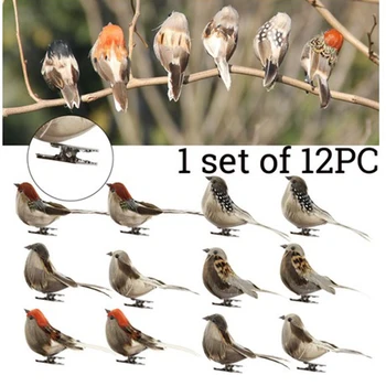 

12PCS Colorful Doves Artificial Birds Home Garden Lawn Tree Decor Simulation Birds