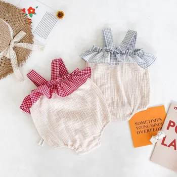 

2020 Infant Baby Girls Large Lace Bow Camisole Romper Onesie Cotton Summer Onesie Crawling Clothes