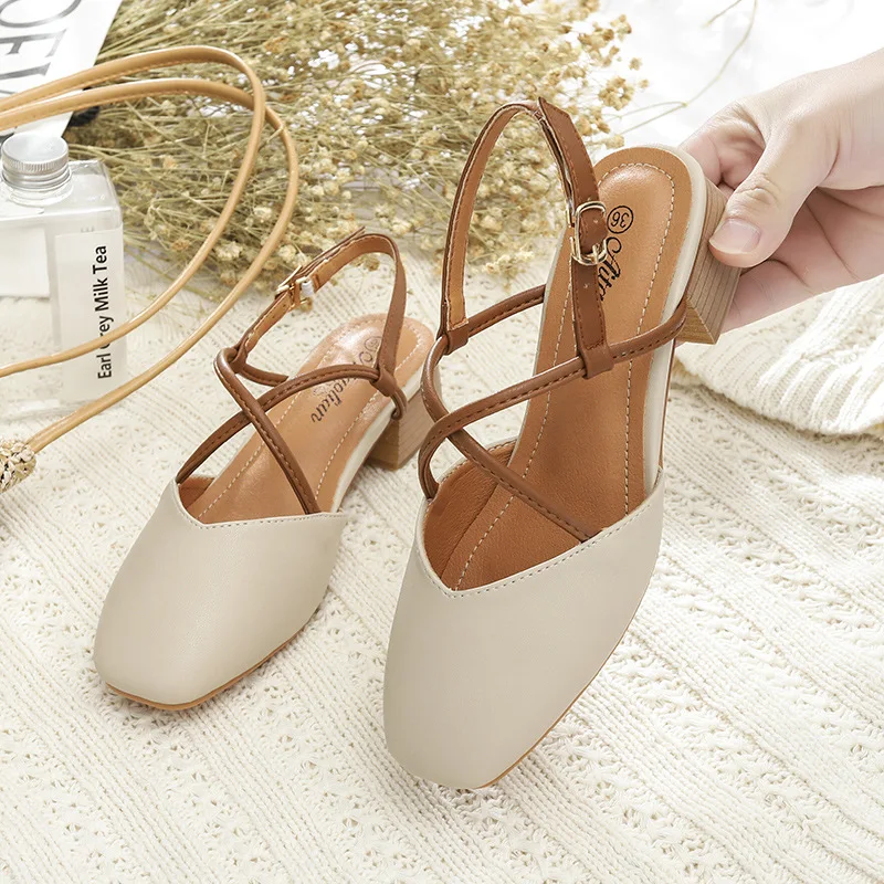

Sandals Student Versatile INS Fashion 2019 Summer New Style Semi-high Heeled Korean-style Chunky-Heel Fairy Mary Jane Closed-toe