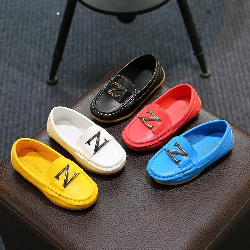 Baby Boys Leather Shoes Children Loafers Slip-on Soft Leather Kids Flats Fashion Letter Design Candy  For Toddlers Big Boys