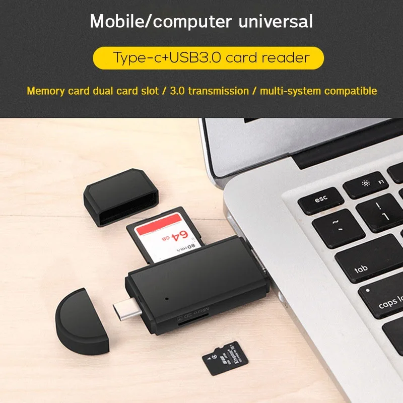 Адаптер для карт type C и Micro USB OTG 3 в 1 USB-C-ридер флеш-накопитель TF разъем для чтения мобильного телефона ПК Mac компьютера