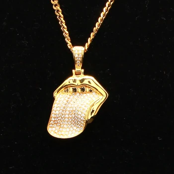 

New hip hop big tongue copper micro inlaid zircon pendant ice out men's glamour rock rap necklace pendant gift
