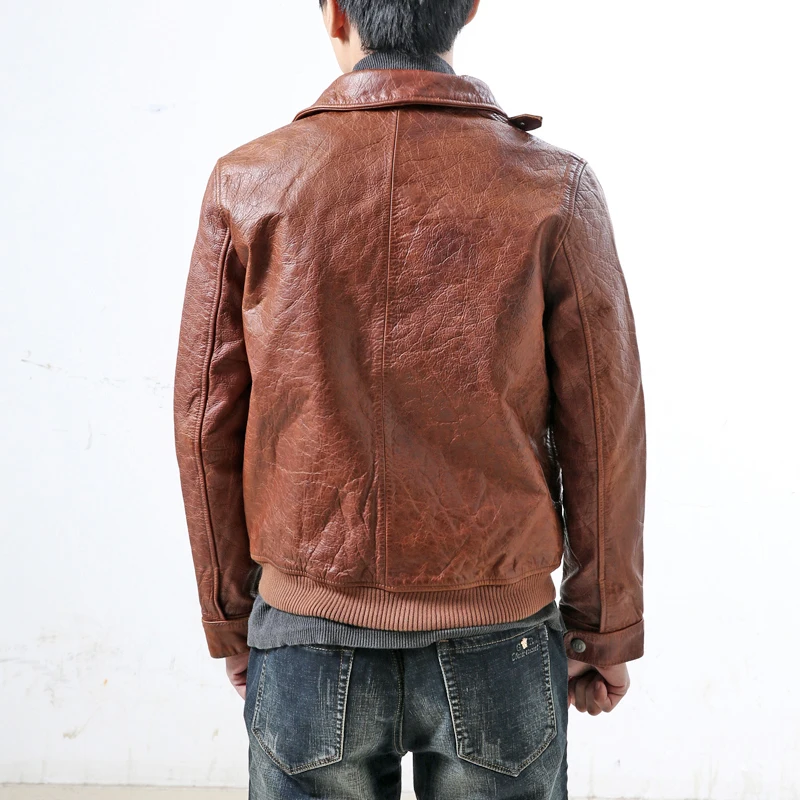 Male Genuine Leather Brown Jacket Simple Vintage Classic Cowskin Motorcycle Rider Jacket for Male European American Style Coat