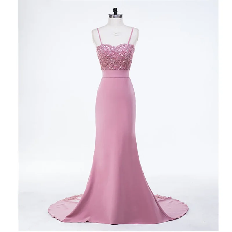 

A Line Elastic Satin Spaghetti Elegant Floor Length Bridesmaid Dresses Evening Wedding Party Prom Homecoming Birthday Zipper