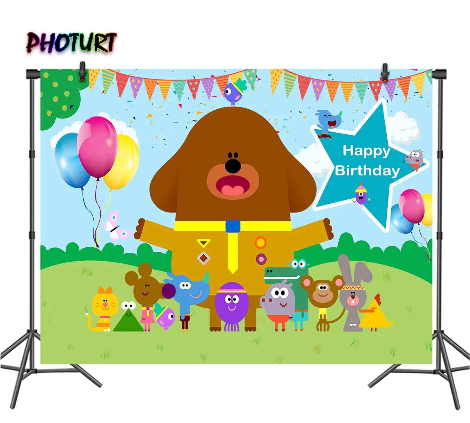 PHOTURT Hey Duggee Background Kid Birthday Party Photography Backdrop Animals Balloon Dropshipping Vinyl Photo Studio Props | Электроника
